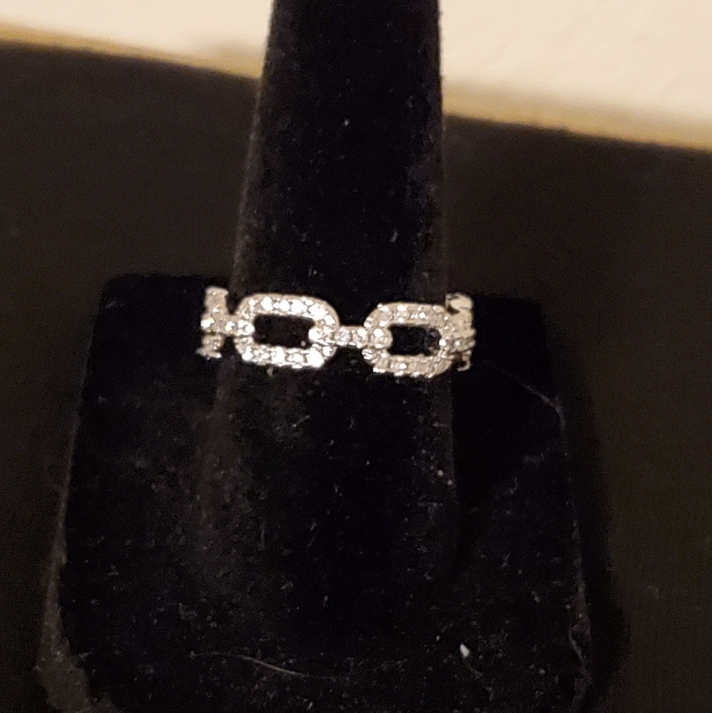 NEW STERLING SILVER PAVE CHAIN LINK RING SIZE 6.5